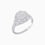 Antique Inspired Octagonal Illusion Cluster Ring with Hand Engraving - Shahin Jewelry